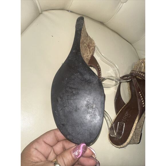 Franco Sarto Brown Wedge Mule Sandals Strappy Tan Size 9.5 - Picture 10 of 11